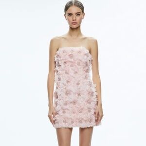 Alice and Olivia, Strapless Pink Dress with Flowers, Size 0, BRAND NEW